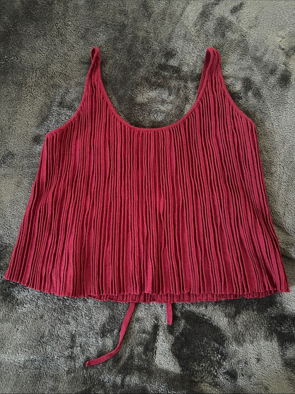 Free People Intimately Burgundy Ribbed Tie Back Crop Cami Tank Top Size L